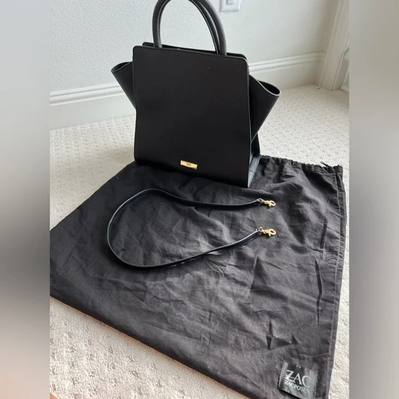 Zac Posen Saffiano Leather Black Top Handle Tote - Picture 4 of 6